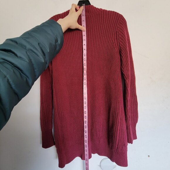H&M Burgundy Red Maroon Oversize Chunky Knit Long Sleeve Open Cardigan Sweater 2 - Picture 6 of 10